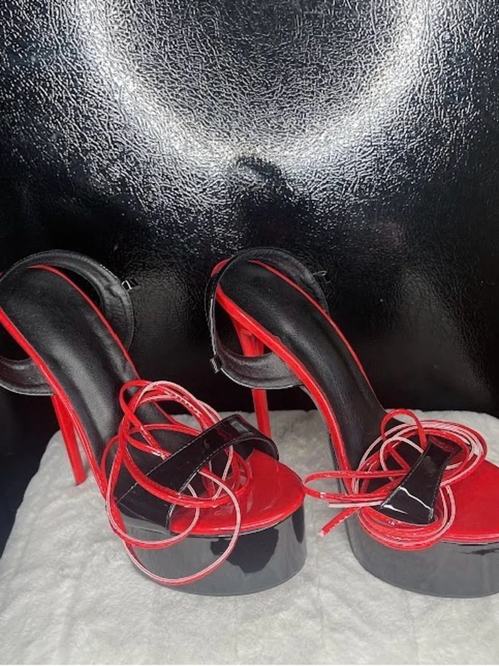 Red and Black High Heel Platform Sandals